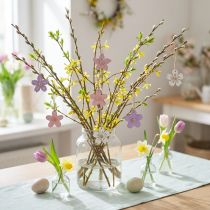 Artikel Holzblumen-Hängedeko aus Holz in Lila, Rosa und Weiß, 4,5 cm, 24 Stück