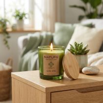 Artikel Duftkerze im grünen Glas aus Naturwachs mit Aloe-Vera-Duft, 85×70mm