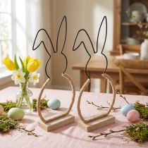 Artikel Osterdeko Draht-Hasen auf Holzsockel 24cm Natur-Schwarz 2 Stück