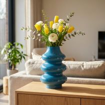 Artikel Blaue Metallvase mit wellenförmiger Oberfläche 23cm