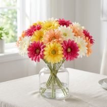 Artikel Künstlicher Gerbera Blumenbund aus Textil und Kunststoff 47 cm in Gelb, Orange, Pink und Weiß