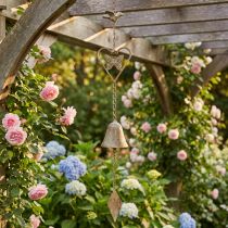 Artikel Metall Windspiel mit Herz und Glocke 72cm Antik Türkisgrün Garten