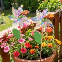 Artikel Windrad Blume mit Blatt, irisierende Farben, Ø 24 cm, 2 Stück