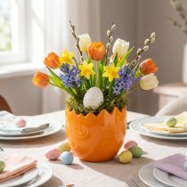 Artikel Keramik-Übertopf Osterei, 20×18 cm, Weiß, für Frühlings- und Osterdekoration