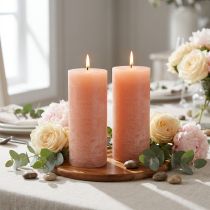 Artikel 2er Set Stumpenkerzen aus Wachs 85x200mm Peach für Wohnraumdekoration