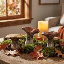 Artikel Keramik Pilz-Dekofiguren 6,4 cm – Brauntöne – Set aus 3 Stück für Innen- und Außendekoration