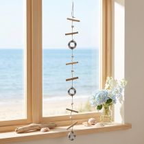Artikel Fensterdeko maritim aus Holz mit Rettungsringen, 90cm, Blau/Natur