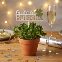 Artikel Blumenstecker Holz „Guten Rutsch“ mit Kleeblatt 12×4,5cm 9 Stück