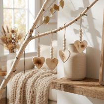 Artikel Dekohänger Holzherzen Natur 8 cm mit Jutekordel und Holzperlen - 6 Stück