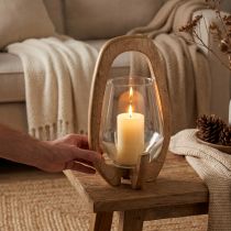 Artikel Laterne aus Mangoholz und Glas, natur, Ø14cm H26cm