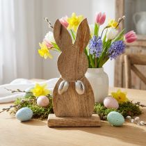 Artikel Osterhase aus Mangoholz mit silbernen Metalleiern H31cm, Tischdeko