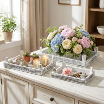 Artikel Dekotablett 3er-Set Holz rechteckig weiß Shabby Chic