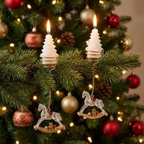 Artikel Weihnachtsbaum-Kerzenhalter Schaukelpferd 20cm Gold 3er-Set aus Metall und Kunststoff