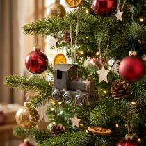 Artikel Christbaumschmuck Lokomotive Metall 7,5cm Messing-Schwarz mit Jutekordel