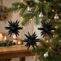 Artikel Weihnachtsdeko Sterne aus Kunststoff zum Aufhängen, Schwarz, Ø 7,5 cm, 8 Stück