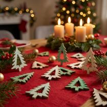 Artikel Streudeko Tannenbaum Holz Grün Weiß 4cm 72 Stück