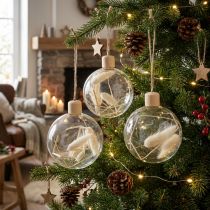 Artikel Weihnachtskugeln Glas Ø8cm mit Trockenblumen Lagurus im 3er-Set für Dekoration