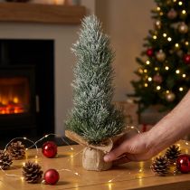 Artikel Künstlicher Mini-Weihnachtsbaum H41cm im Jutesack beschneit Grün/Weiß