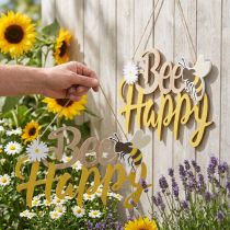 Artikel Dekoschild „Bee Happy“ aus Holz 31×18cm, 2 Stück, Gelb/Natur
