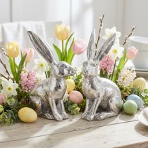 Artikel Osterhase sitzend Polyresin Dekohase Silber 13cm 2er-Set