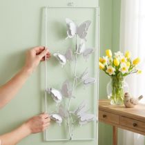 Artikel Wandschmuck Schmetterlinge aus Metall, Weiß-Silber, H47,5cm, zum Hängen, Frühling