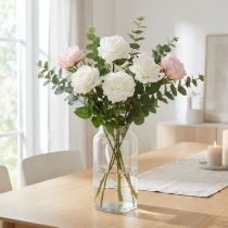 Artikel Künstliche Rose Weiß aus Stoff mit Stiel L72cm Ø13cm für Wohnraum- und Tischdekoration