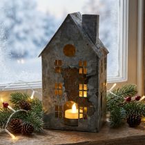 Artikel Windlicht-Haus aus Metall, Shabby Chic, 20 cm, Weiß gewaschen und Rostoptik
