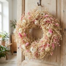 Artikel Dekokranz Hafer Naturkranz mit Strohblumen Rosa Ø29cm