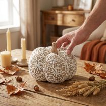 Artikel Deko-Kürbis aus Jute und Spitze Ø18cm Weiß/Beige mit Holzstiel