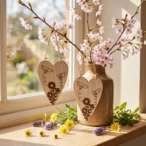 Artikel Dekohänger Holz Herzen mit Bienen und Blumen 10x15cm naturfarben, 6 Stück