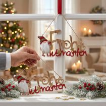 Artikel Holz-Schriftzug Frohe Weihnachten mit Wichtel 30cm rot-natur 2 Stück