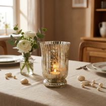 Artikel Windlicht aus Glas für Teelichter, Ø11cm, H14,5cm, Silber und Gold