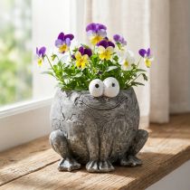 Artikel Topfgefäß Frosch aus Kunststoff grau 11x12cm für Pflanzen
