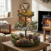 Artikel Metall-Etagere mit drei Etagen und Tannenmuster, rund, 49 cm, Grün