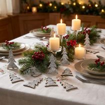 Artikel Glitzernder Streutannenbaum aus Holz 4 cm silber 48 Stück