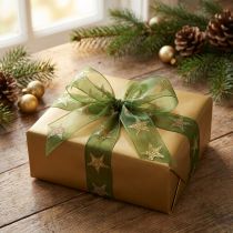 Artikel Sternenband Grün Gold aus Organza 25mm x 18m für Weihnachtsdekoration