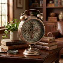Artikel Tischuhr Metall Bronze Ø22cm mit römischen Zahlen im Vintage-Stil