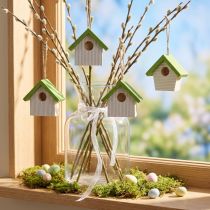 Artikel Hängedeko Vogelhaus Holz 6,5cm Weiß-Grün 8 Stück