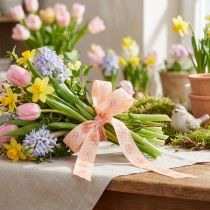 Artikel Blumenband Polyester Geschenkband 15mm x 20m Apricot mit Blumenmotiv
