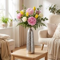 Artikel Deko Vase aus gehämmertem Metall Ø9,5cm H32cm Silber