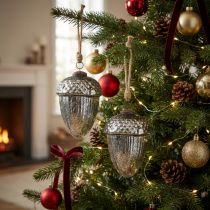 Artikel Weihnachtsanhänger Eichel Glas Silber Ø10cm H14cm 2 Stück