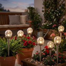 Artikel Solarleuchten Gartenstecker Edelstahl mit Glaskugel Ø6 cm H36 cm Warmweiß 6er-Set