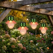 Artikel LED-Solarleuchte Blume, Kunststoff, Ø 11,5 cm, Hängelampe, 4er-Set, bunte Farben