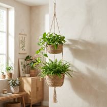 Artikel Blumenampel aus Seegras mit Hanfseil, 2 Körbe, H 130 cm