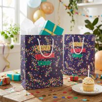 Artikel Geschenktüte aus Papier mit Konfetti-Motiv, Happy Birthday, 18×10×23 cm, 2 Stück