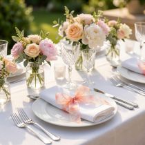 Artikel Organzaband mit Blumenmuster Apricot 40mm x 15m Geschenkband
