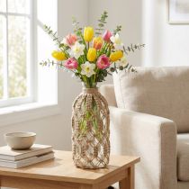 Artikel Makramee Glasflasche mit Jute, Vase, Ø 10,5 cm, H 26 cm, Natur
