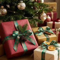 Artikel Geschenkband kariert Polyester 15mm x 20m Rot-Grün-Weiß Weihnachten