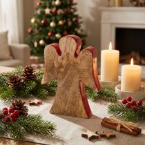 Artikel Engel Holzfigur 15 cm Rot und Natur für Dekoration