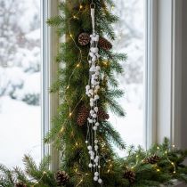 Artikel Schneeballgirlande mit Glitzer, Kunststoff, 72 cm, Weiß